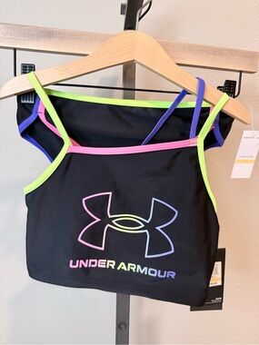NWT Under Armour girls black/ neon two piece swimsuit size 7